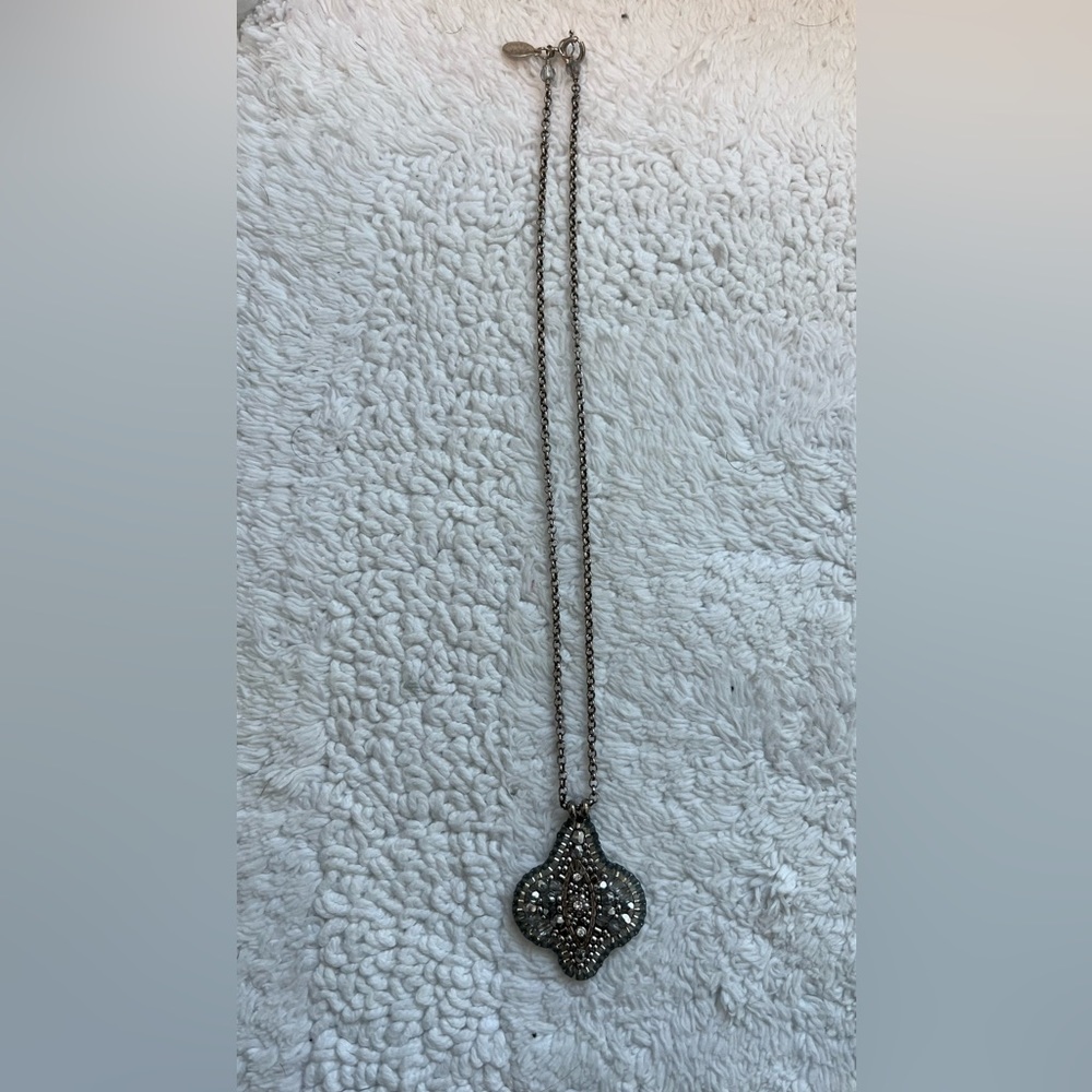 Miguel Ases silver chain w/Pyrite & silver and crystal beading pendant necklace.